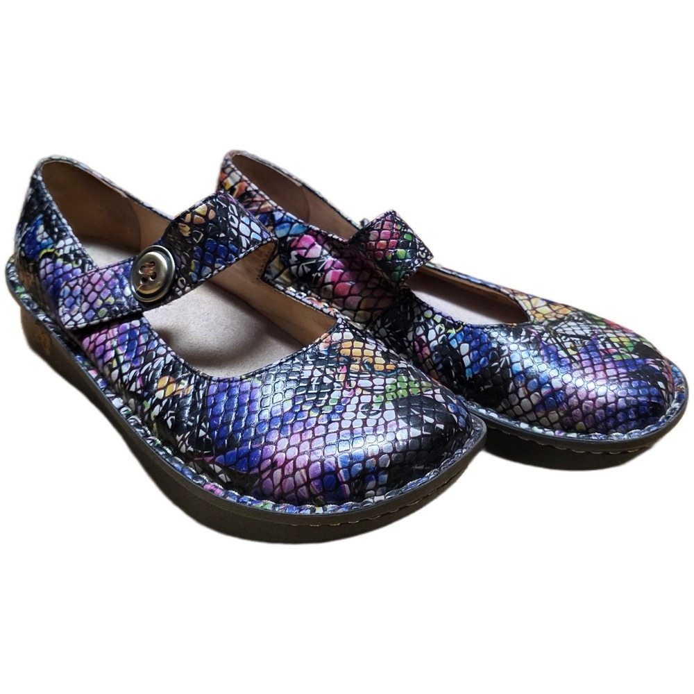 Alegria Paloma Mary Jane Shoes Women's Size 10.5 US Snake Leather Minnow Rainbow